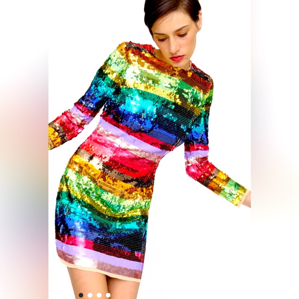 NWT Anthropologie Max Duggal rainbow sequin mini dress, size 12